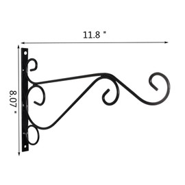Spotact 2 Pcs Outdoor Hanging Plants Hangers 11.81 * 7.48 * 0.79 in Wall Mounted Black Iron Bracket Hooks Heavy Duty Fence Porch Yard Decor for Flowers Lanterns Wind Chimes Feeders (2, 30cm)