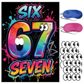 OUAOCZH 67 Meme Poster Birthday Party , 6 7 Number Poster, Blindfolds,Eye Sticker, Six Seven Meme Theme Poster Party Supplies(Black)