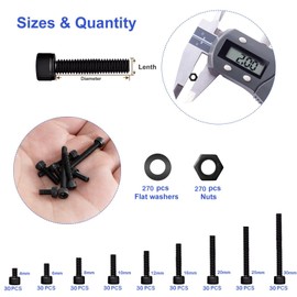 MklusiveTech 812 Pcs M2 Screw Kit 12.9 Grade High Strength Carbon Steel M2X4mm 6mm 8mm 10mm 12mm 16mm 20mm 25mm 30mm Black Complete Set Screw Assortment with Metric Bolt Assortment Nuts and Bolts