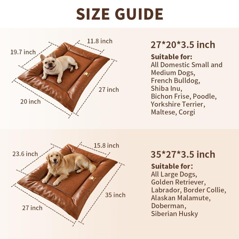 SOMAHE Waterproof Leather Dog Bed Mat, 35.4 x 27.6 Inches,