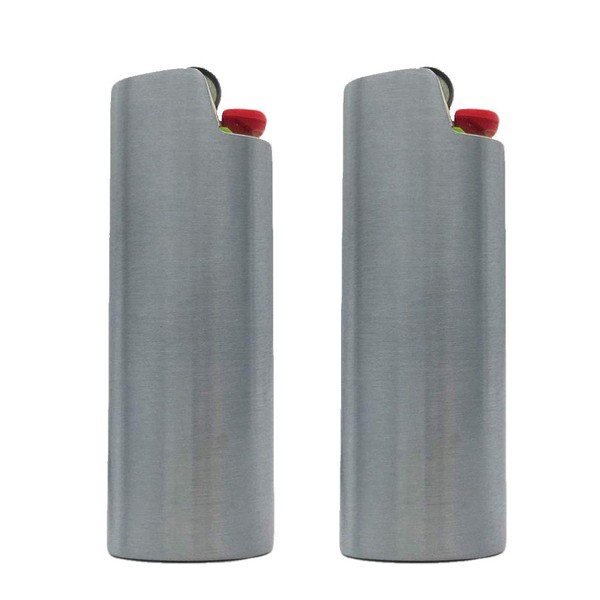2 (Two) Brushed Metal Lighter Covers/Sleeves/Holders for Large BIC J6 lighters (Silver)