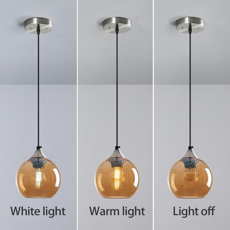 LBSQJ Amber Glass Pendant Lights Kitchen Island Globe Pendant Light