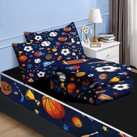Nesker Twin Zipper Bedding, Football Balls Zipper Bedding Sets for Boys, 3pcs All in on one, Soccer Sport Kids Comforter Set with Fitted Sheet and 2 Pillowcases
