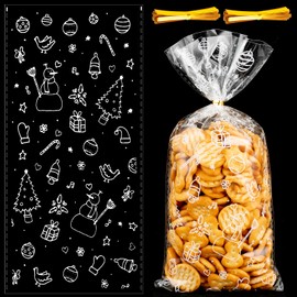 MELLIEX Pack of 100 Cellophane Bags Christmas, Clear Cookie Bags, Candy Bags with 100 Twist Ties