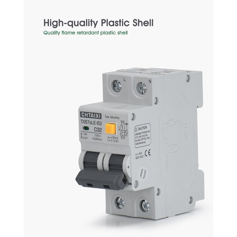 CHTAIXI Ground Fault Circuit Breaker, 20 Amp 120V AC DIN