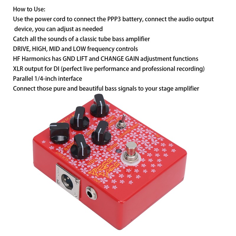 Bass Guitar Effects Pedal Driver with DI Tube Amplifier XLR