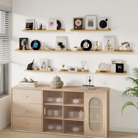 Dreamland Picture Ledge Shelf for Wall, Floating Shelves Set of 2, 32 Inch Long Floating Shelves with Lip for Living Room, Bedroom, Bathroom, Kitchen, Oak