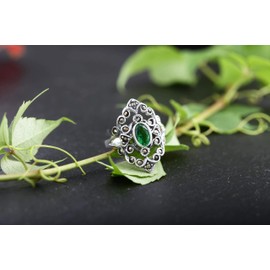 Windalf Luna Women's Medieval Ring 21 mm Green Emerald 925 Sterling Silver, Fabric, Cubic Zirconia