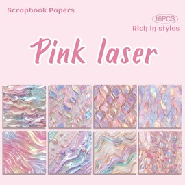 16 Sheets Aesthetic Scrapbook Paper Set – Vintage & More Styles for Junk Journals, Journaling, Scrapbooking & DIY Projects,TikTokShopBacktoSchool:_Pink Laser