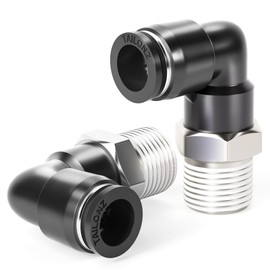 TAILONZ PNEUMATIC Male Elbow 1/4 Inch Tube OD x 1/4 Inch NPT Thread 90 Push to Connect Fittings PL-1/4-N2 (Pack of 2)