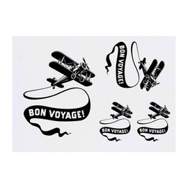 4 x 'Bon Voyage Biplane' Temporary Tattoos - Water Resistant, Skin-Safe, Non-Toxic Transfers, Mixed Sizes (TO00078042)