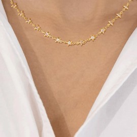 MTMY Beaded Necklaces for Women 14K Gold Plated Dainty Colorful Green/Rose Beaded Pearl Choker Necklace Delicate Boho Jewelry Gift (Star chain)