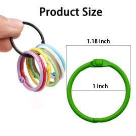 100pcs Metallic Loose Leaf Binder Rings, 10 Colors Colorful Book Rings Index Cards Notebook Rings for School Office (100, 1 inch)