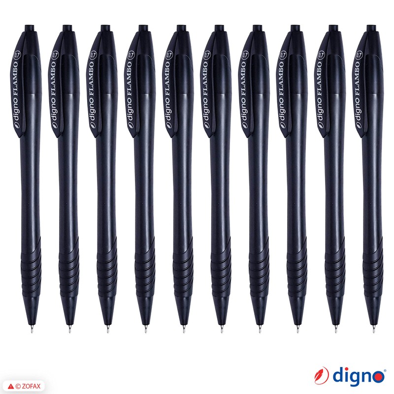 DIGNO Retractable Ballpoint Pens, BLACK, Fine Point (0.7mm), Pack of