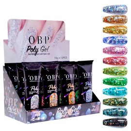 Set Polygel para Uñas | 12 Piezas de Colores en Tubos de 15ml para Decoración de Uñas | Polygel para Uñas Acrílicas, Gel UV y Naturales | Ideal para Uso Profesional y Personal | OBP