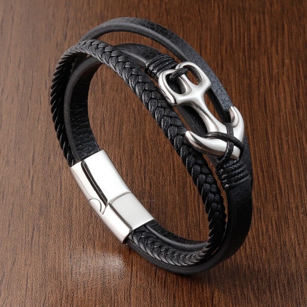 Mens Sailor's Anchor Leather Bracelet, Mens Anchor Leather Woven Bracelet, Metal Bracelet for Men, Magnetic Bracelet for Men, Gift for Him