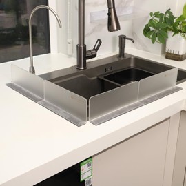 Protector de salpicaduras de agua para fregadero, adecuado para baño, cocina, encimera de fregadero, partición Lsland, acrílico transparente (esmerilado) | Tiras magnéticas adhesivas de retención de