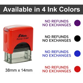 Printtoo No Refunds No Exchanges Self Inking Rubber Stamp Pre,Inked Office Stamp, Home Office Business Stationery, 38 x 14 mm, Red