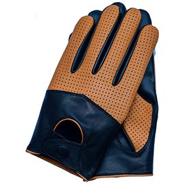 Riparo Motorsports Men's Leather Driving Gloves (Large, Black/Cognac)
