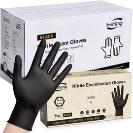 SwiftGrip Disposable Nitrile Exam Gloves, 3-mil, Black Nitrile Gloves Disposable Latex Free for Medical, Cooking & Esthetician, Food-Safe Rubber Gloves, Powder Free, Non-Sterile, 1000-ct Case (Large)