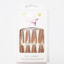 MNmagicnail-Glossy Press On Nails,Medium Coffin Cat Eye False Nails,"Light purple" Reusable Nails for Women&girl, Acrylic Fake Nails with Gelly Glue in 12 Sizes-24 Nail Kit