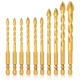 10pc Titanium Plating Masonry Drill Bits, JOERIC Concrete Drill Bit Ceramic Tile Drill Bit Set Ceramic Tile Drill Bits for Concrete Brick Glass Plastic Wood with Size 5mm to12mm