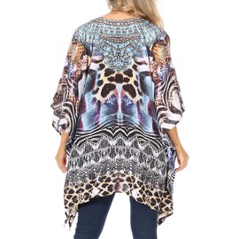 Sakkas 1825 - Aymee Women's Caftan Poncho Cover up V Neck Top Lace up with Rhinestone - SCBR226-Brown - OS