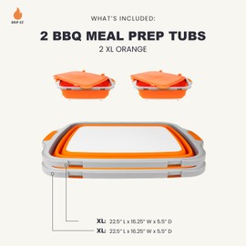 Drip EZ Collapsible BBQ Prep Tubs 2-Piece Set - For Meal Prep Marinating Food Storage - Includes Cutting Board & Lid - (1) OG + (1) XL - Orange