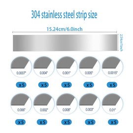 50 pcs Shim Stock Assortment 1" Width x 6" Length,304 Stainless Steel Strips,10 Sizes Thin Metal Shims for Leveling Kitchen Trim Gap Filler Tools Home Improvement,DIY Craft Making