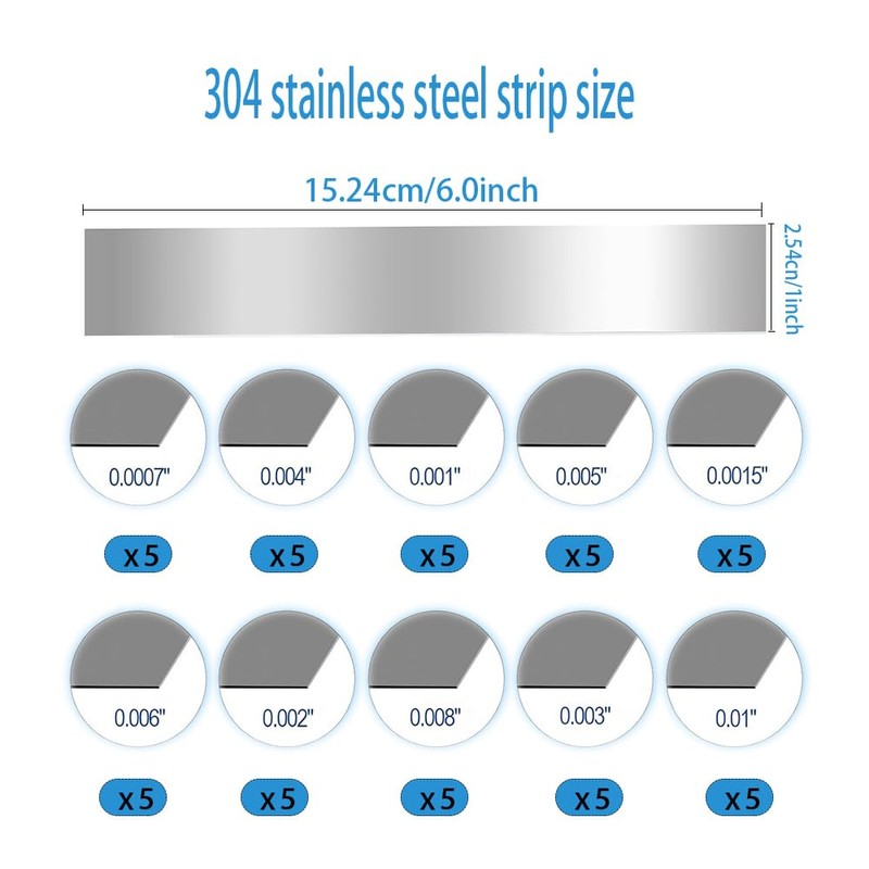 50 pcs Shim Stock Assortment 1" Width x 6" Length,304