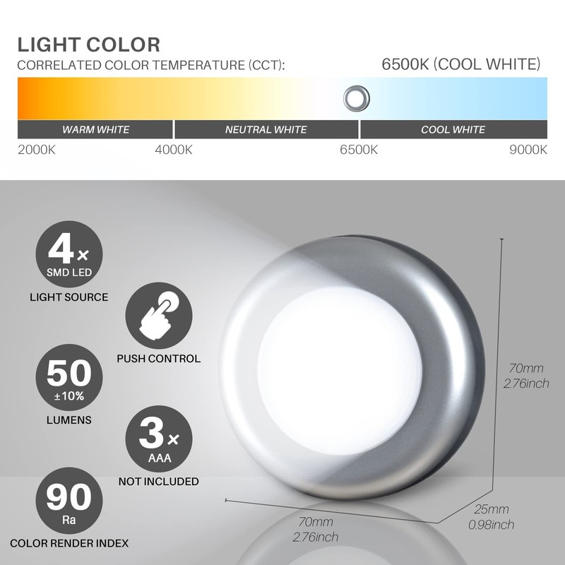 STAR-SPANGLED 5 Pack 2.8” Push Tap Lights, Stick on Touch