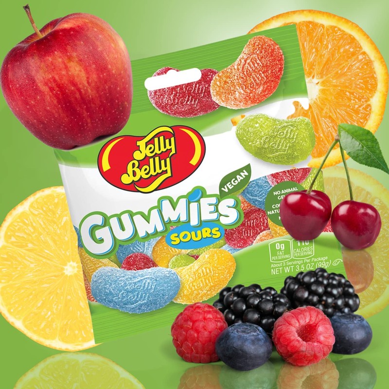 Sweet and Super Sour Vegan Gummy Candies, Fruit Flavored Jumbo