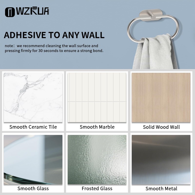 WZRUA Adhesive Towel Holder for Bathroom Brushed Nickel No Drill