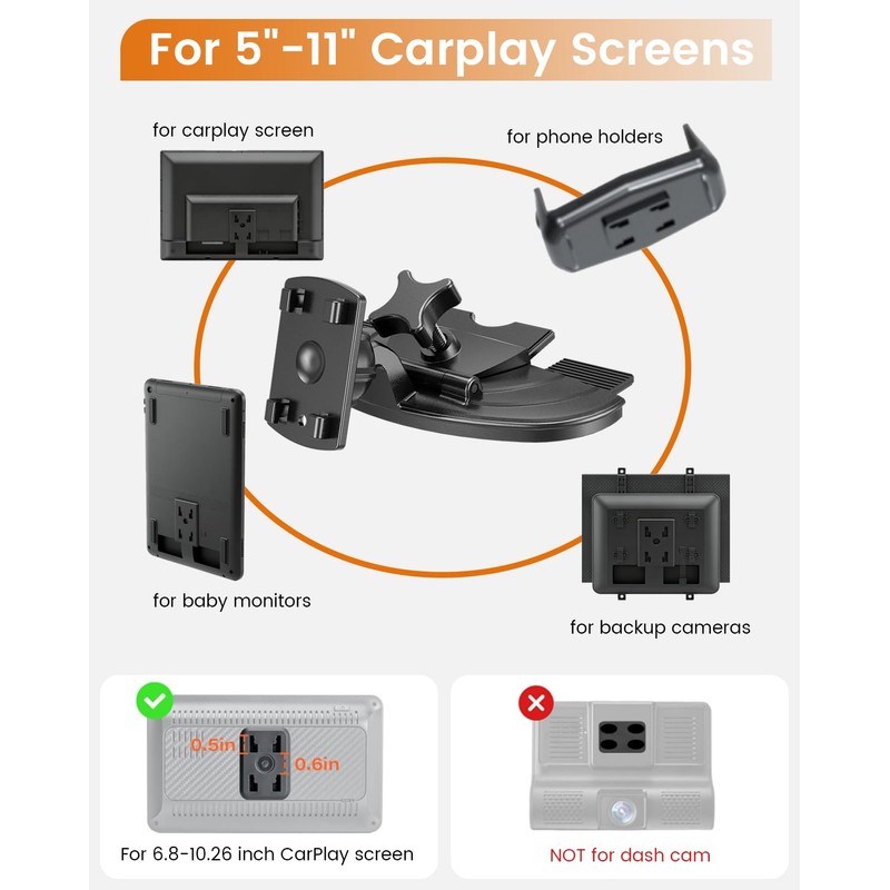 OHLPRO CD Mount for CarPlay Screen 16mm Ball Adapter, 360°