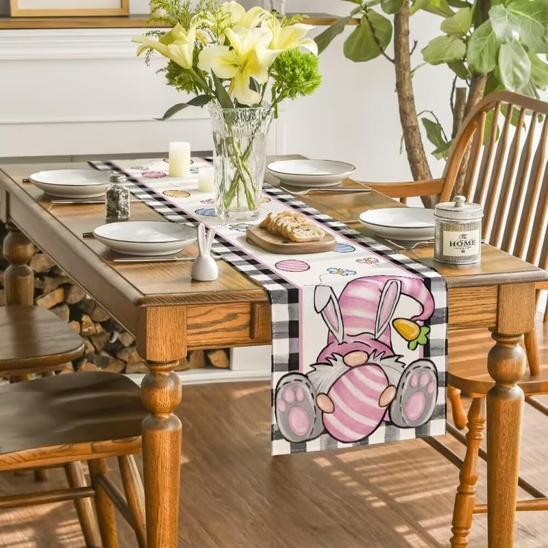 Vspek Easter Gnome Table Runner, Easter Table Decoration, Linen Material,