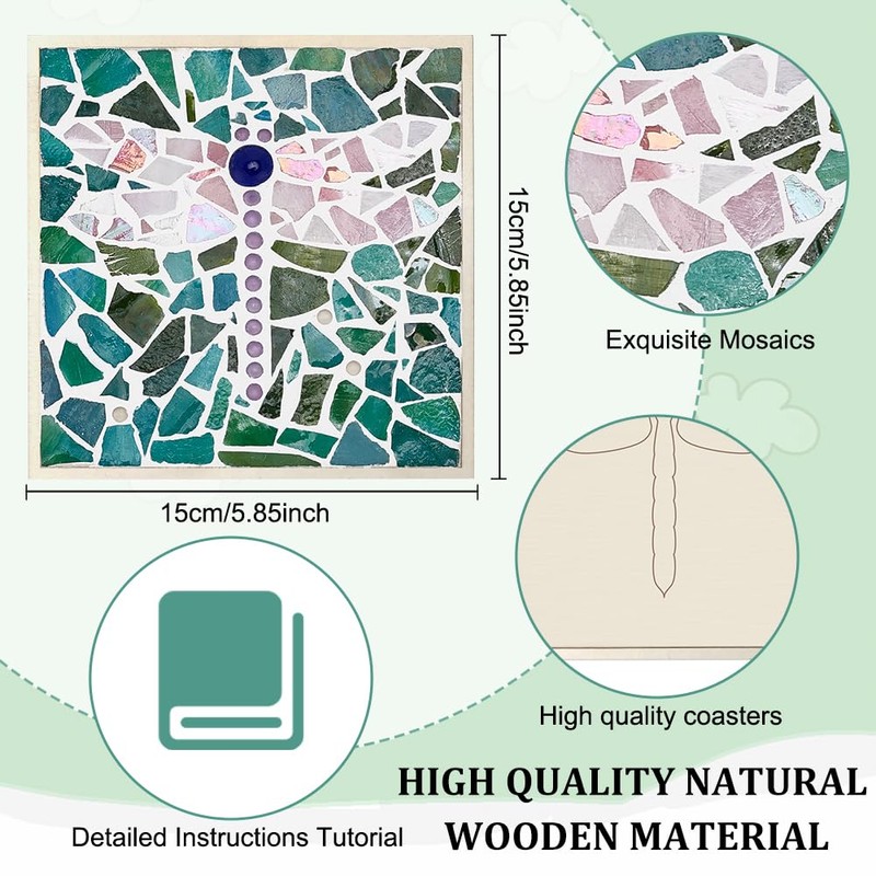 WEBEEDY 2 Set DIY Mosaic Kit DIY Dragonfly Mosaic Coaster