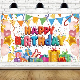 Happy Birthday Banner, Birthday Decorations Backdrop Banner Photography Background Party Photo Booth Background Decor Sign Poster Party Supplies for Kids