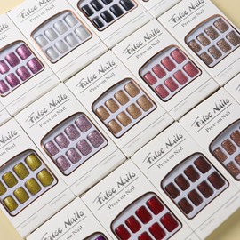 Shiny Powder Colorful Press On False Nails Short Medium Length Full Cover Acrylic Almond Shaped Ballerina Nails Minimalist Reusable Nails for Nail Salons and Home DIY Nail Art (JDB-ZH11 Red)