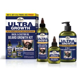 Difeel Men'S Ultra Growth Beard Care Set De Regalo De 3 Piezas Para Hombres - Incluye Champú Y Acondicionador 2 En 1 Para Barba 12 Oz, Aceite Para Crecimiento De Barba 8 Oz Y Aceite Para Barba Extra D