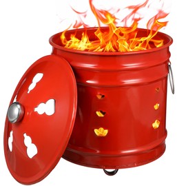 2.87 Gallon Burn Barrel, Metal Burn Can for Paper, 11.7“ Small Yard Waste Incinerator Barrel Burn Barrel with Lid and Handle for Outside Burning Trash Wood Backyard Bonfire Camping