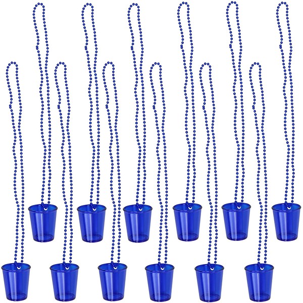 Iconikal Shot Glass on Beaded Necklace, 12-Pack (Blue)