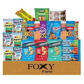Foxy Fane 25 count Premium Healthy Care Package - Ultimate Gift Snack Box with Variety Assortment of Nuts, Crackers, Bars & more - Bulk Bundle of Delicious Treats (25 Snacks)