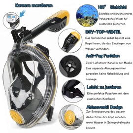 VILISUN Diving Mask, Full Face Mask, Effortless Breathing Diving Goggles, Foldable Snorkel Mask, Anti-Fog and Anti-Leak Technology with 180° Field of View and Camera Holder for Adults