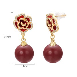 Vissen Earrings Red Flower Dangle Women's Earrings Red Pearls Gold-Plated Zirconia Fashion Jewellery Earrings, Cubic Zirconia
