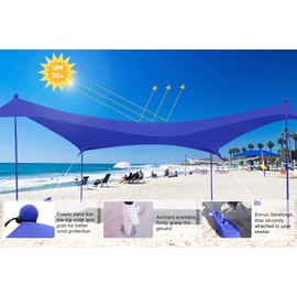 ABCCANOPY Beach Portable Sun Shelter for Beach, Camping Trips (10x9 FT, Blue)