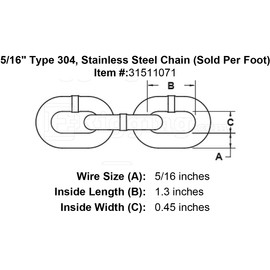 5/16" Type 304, Stainless Steel Chain (Sold Per Foot)