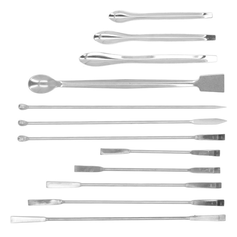 12Pcs Laboratory Spatula Stainless Steel Reagent Scoop Spoon Tool Set