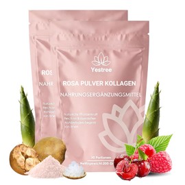 2 Pack Pink Powder Collagen 200 g - Pink Mix with Bamboo Shoots, Baobab, Raspberry, Acerola, Collagen + Hyaluronic | Fibre Rich & Vegan | Natural Plant Powder for Everyday Use & Nutrition