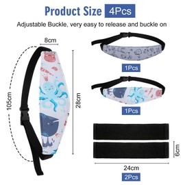 2Pcs Safety Seat Head Straps And 2Pcs Safety Belt Covers, Car Baby Head Straps, Safety Seat Head Support Straps, Car Accessories
