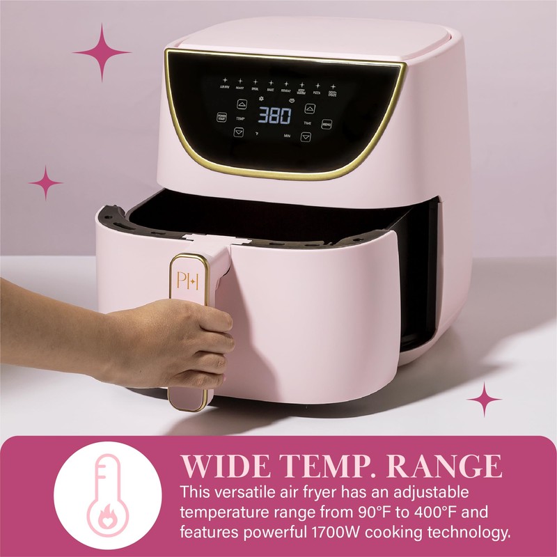 Paris Hilton Air Fryer, Large 6-Quart Capacity, Nonstick Made without